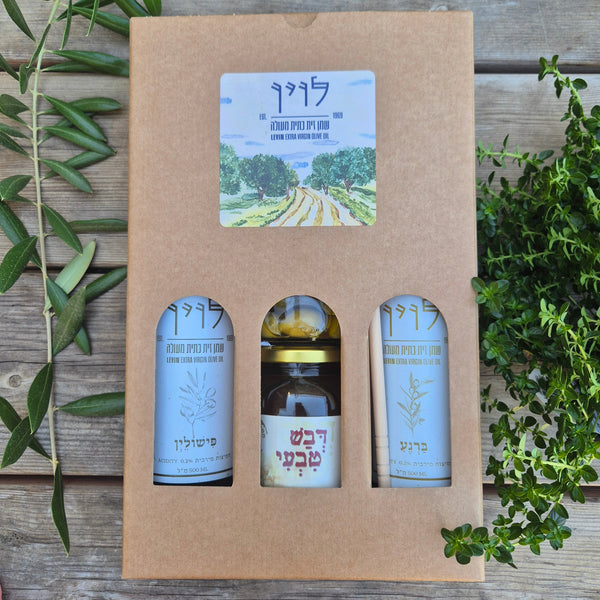 קופסת 2 שמני זית, דבש וזיתים